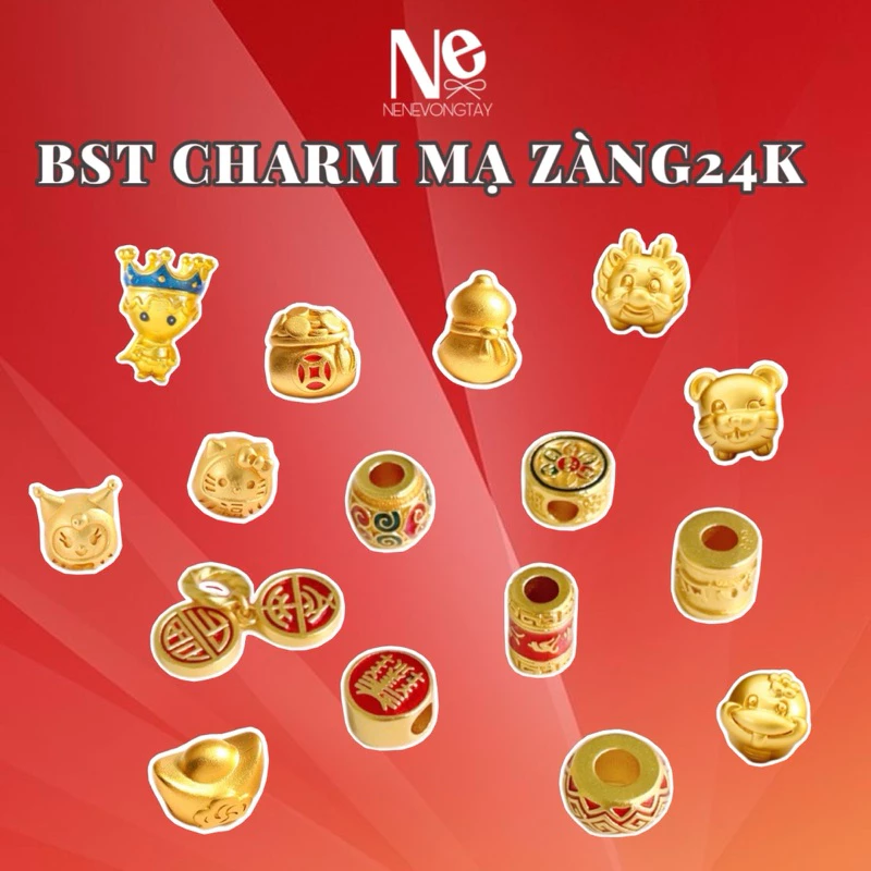 Charm Titan mạ Zàng 24K mix vào vòng tay dây đỏ - KHÔNG KÈM VÒNG - phụ kiện trang sức