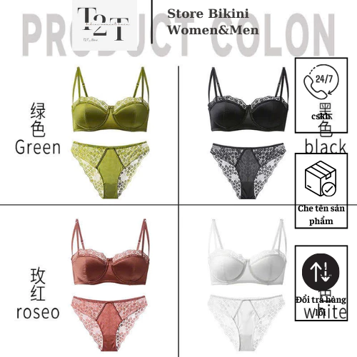 HT0109 Bộ đồ lót, set nội y sexy cup ngang có GỌNG kèm ĐỆM LÓT mềm mại tôn dáng HT0109