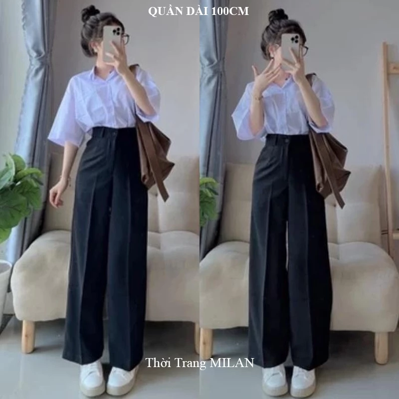 (DÀI 88-95-100CM)Quần ống rộng nữ đi học lưng cao M604 cấp 2 3 sinh viên công sở dáng quần tây ống suông rộng dài