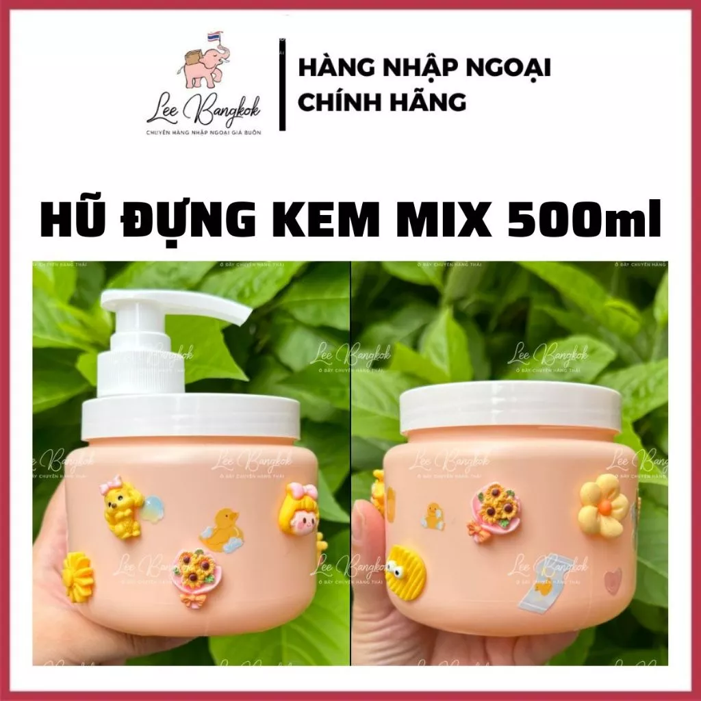 Hũ Đựng Kem Trộn Viên Bột Trắng Da Với Kem - Lotion Vaseline, Alpha Arbutrin Màu Nâu Kèm Charm, Sticker 300ml/500ml