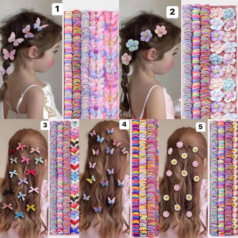 Sét 256 dây buộc tóc, chun buộc tóc cột tóc xinh đẹp co dãn tốt dễ thương cho bé gái