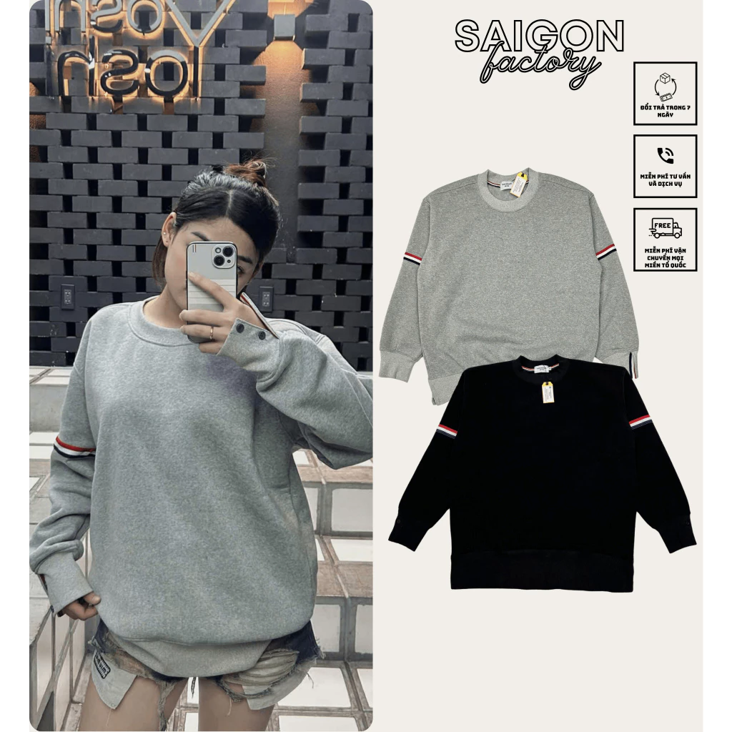 Áo Sweater Thorm Phối Tay Dây - Hot Trend Nỉ Bông Boy Phố Dày Dặn Đứng Form