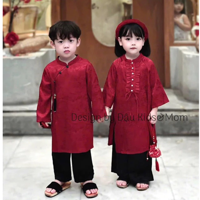 Áo dài đôi cho bé trai bé gái, áo dài bé gái áo dài bé trai chất lụa mềm