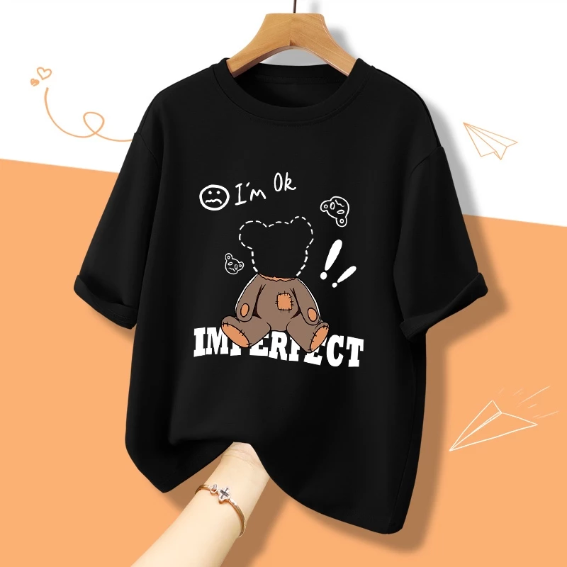 Áo Thun Nữ Tay Lỡ HappyFamily In Hình GẤU I'M OK dễ thương Cotton 100 Cao Cấp