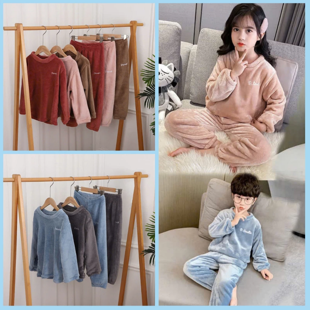 Bộ quần áo Lông Cừu mềm mịn mặc đi ngủ, mặc ở nhà cho Bé trai bé Gái hàng loại đẹp (Clip thật)
