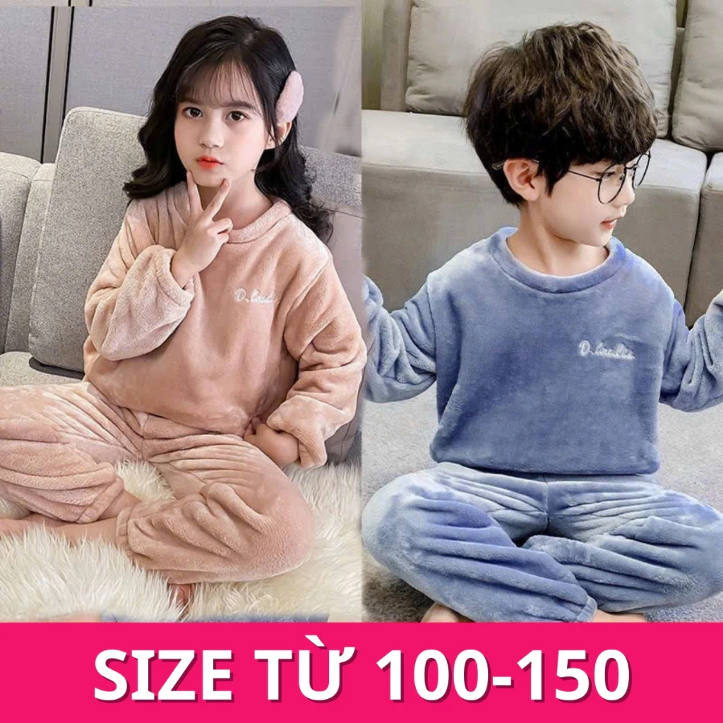 Bộ quần áo Lông Cừu mềm mịn mặc đi ngủ, mặc ở nhà cho Bé trai bé Gái (Clip thật)