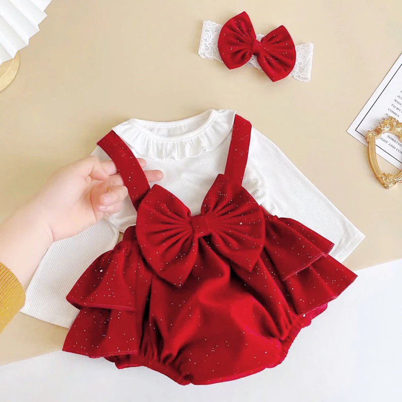 quần áo trẻ em, body yếm nhung đỏ cho bé diện noel tết