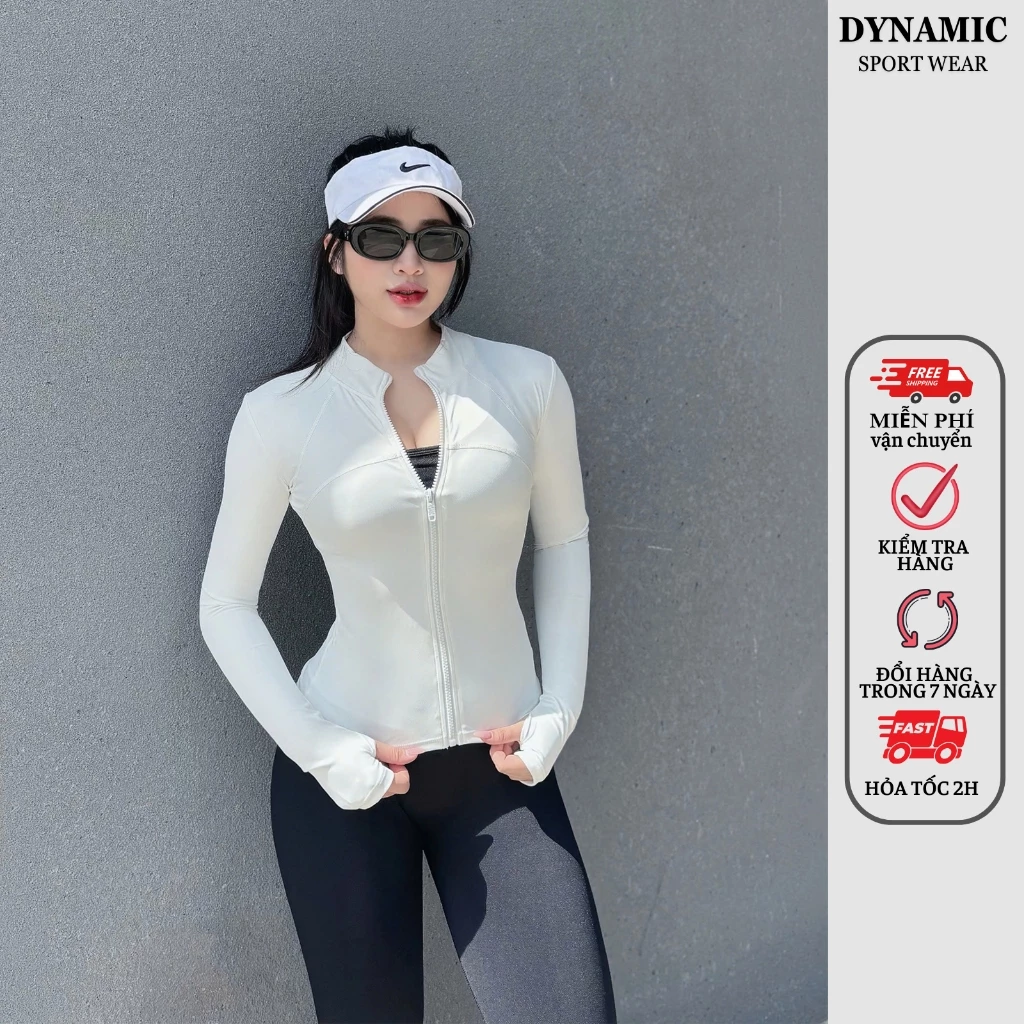 Áo khoác thể thao nữ, có khóa kéo phía trước, tay áo có lỗ xỏ ngón, size S,M,L, dệt kim từ sợi nhân tạo AK-ACTIVE