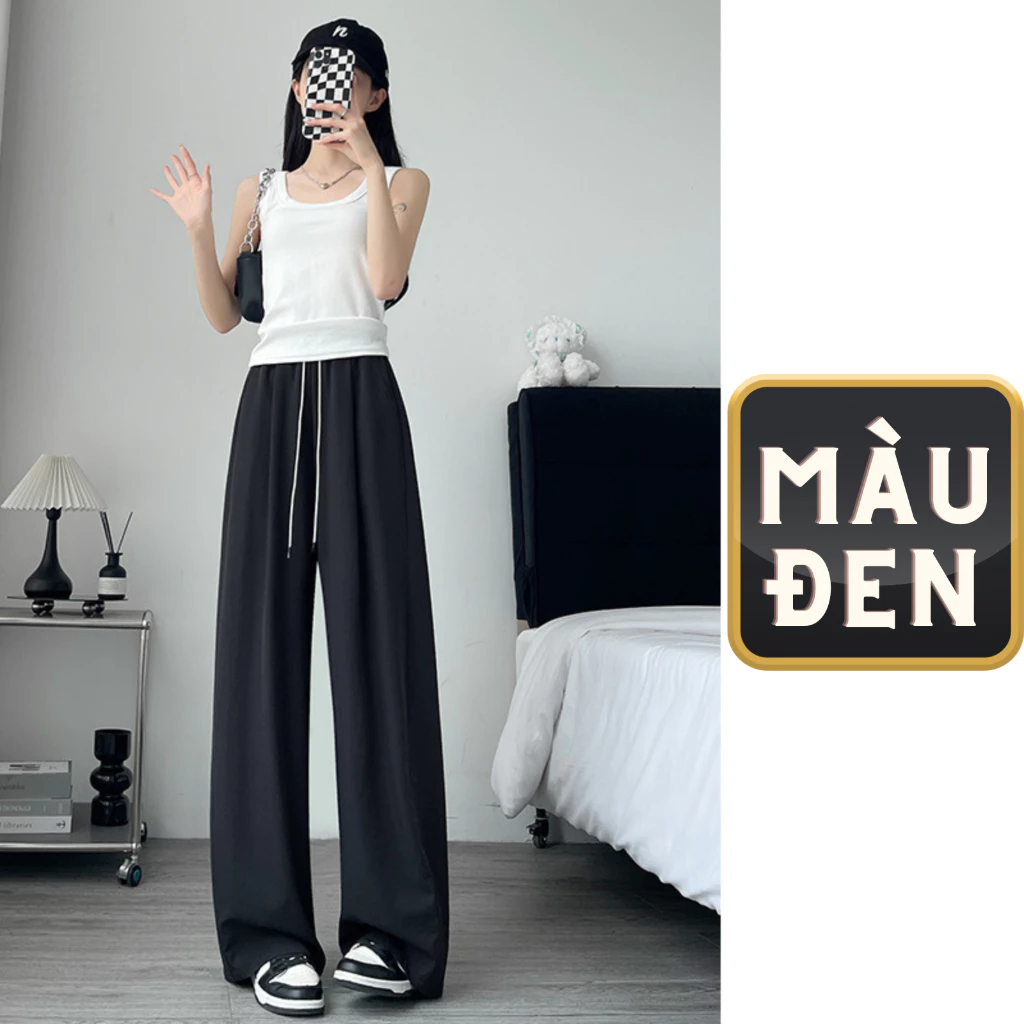 Quần Ống Rộng Vải Lụa Băng, Quần Gió Nữ Cạp Chun Vải Đũi Cao Cấp Lên Dáng Siêu Xinh SH56
