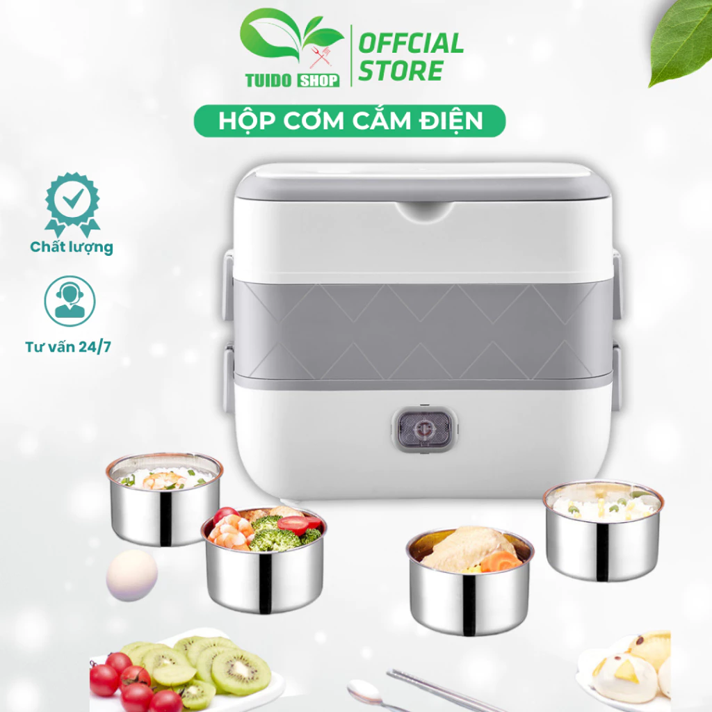 Hộp cơm cắm điện TUIDO SHOP 2 tầng 4 bát inox giữ nhiệt, hâm nóng và nấu chín thức ăn tiện lợi