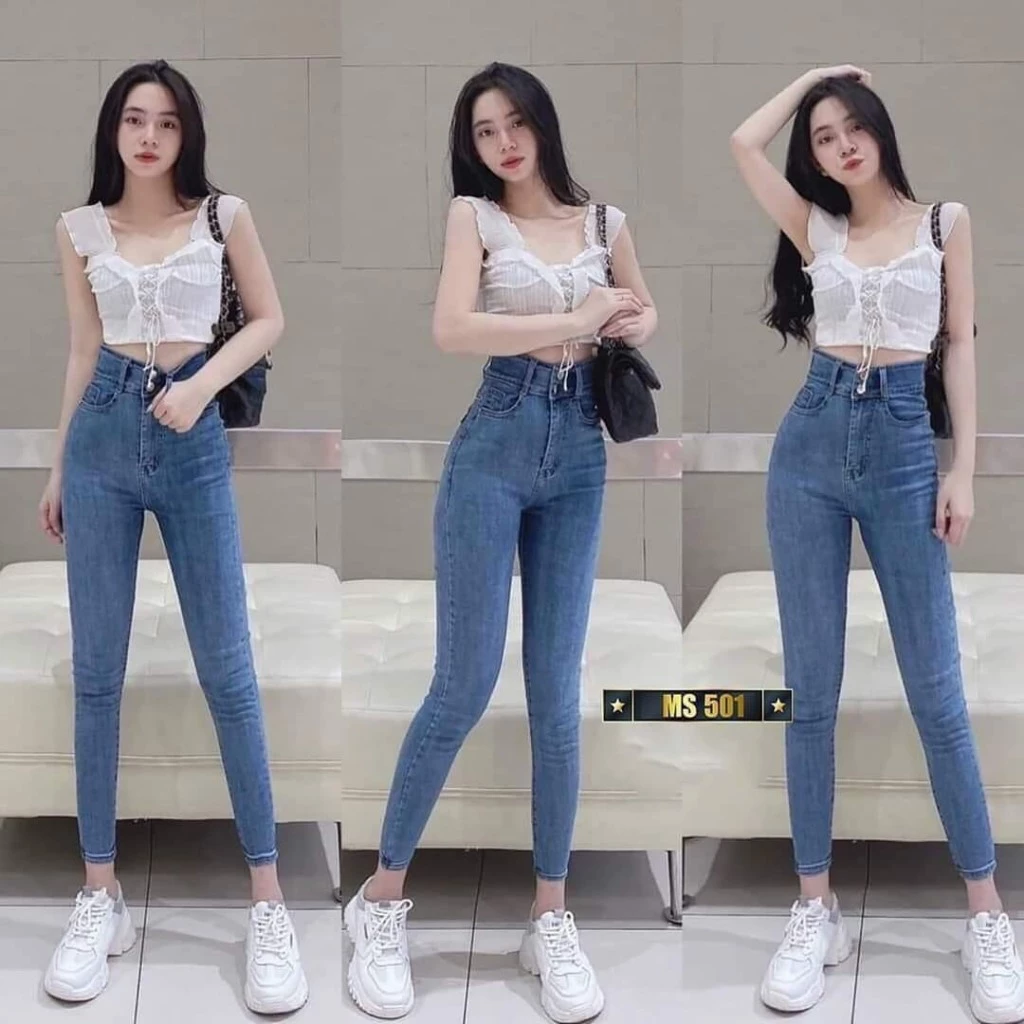 Quần jean nữ co giãn, quần bò lưng cao 9 tấc dáng ôm body cạp cao nhiều mẫu Bi_shop 173 ms608