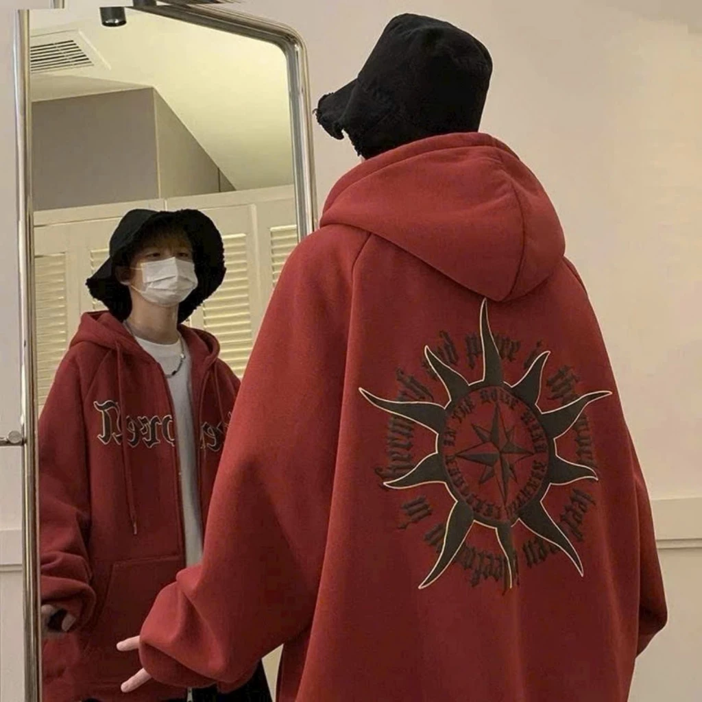 Áo Khoác In Nổi Nam Nữ Chất Nỉ Bông Form Rộng Unisex Áo Hoodie Khoá Kéo ZIp Chống Nắng Thu Đông Menswear Top Jacket Đen