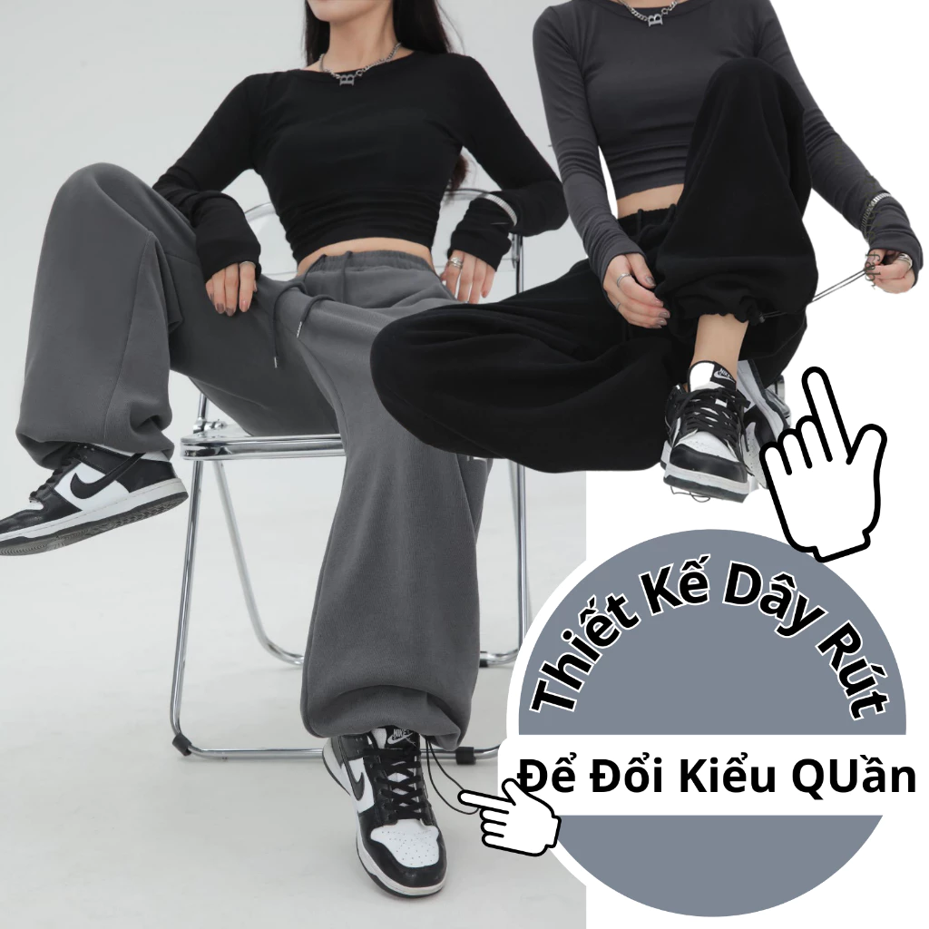 Quần Ống Rộng Vải Nỉ Lì Mịn Mặc 2 Kiểu Rộng Suông Dành Cho Nữ, Quần Gió Quần Giữ Nhiệt SH58