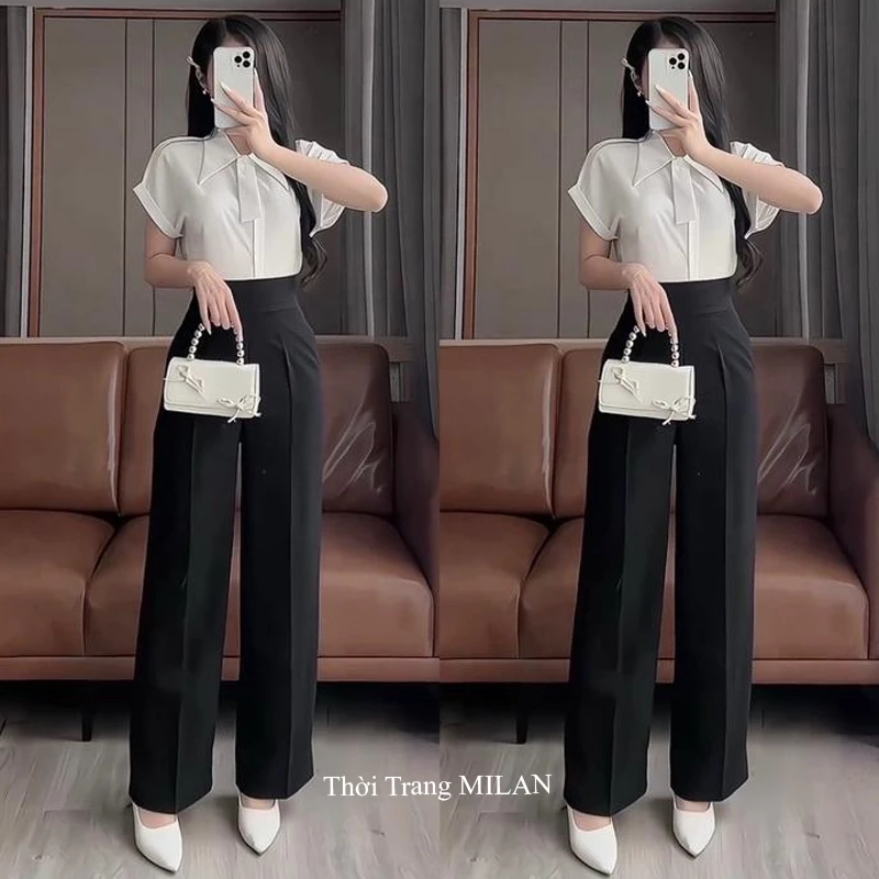 (DÀI 88-95CM)Quần tây ống rộng đi học làm công sở M555 khóa sườn hông nữ cạp lưng cao dáng quần vải ống rộng suông dài