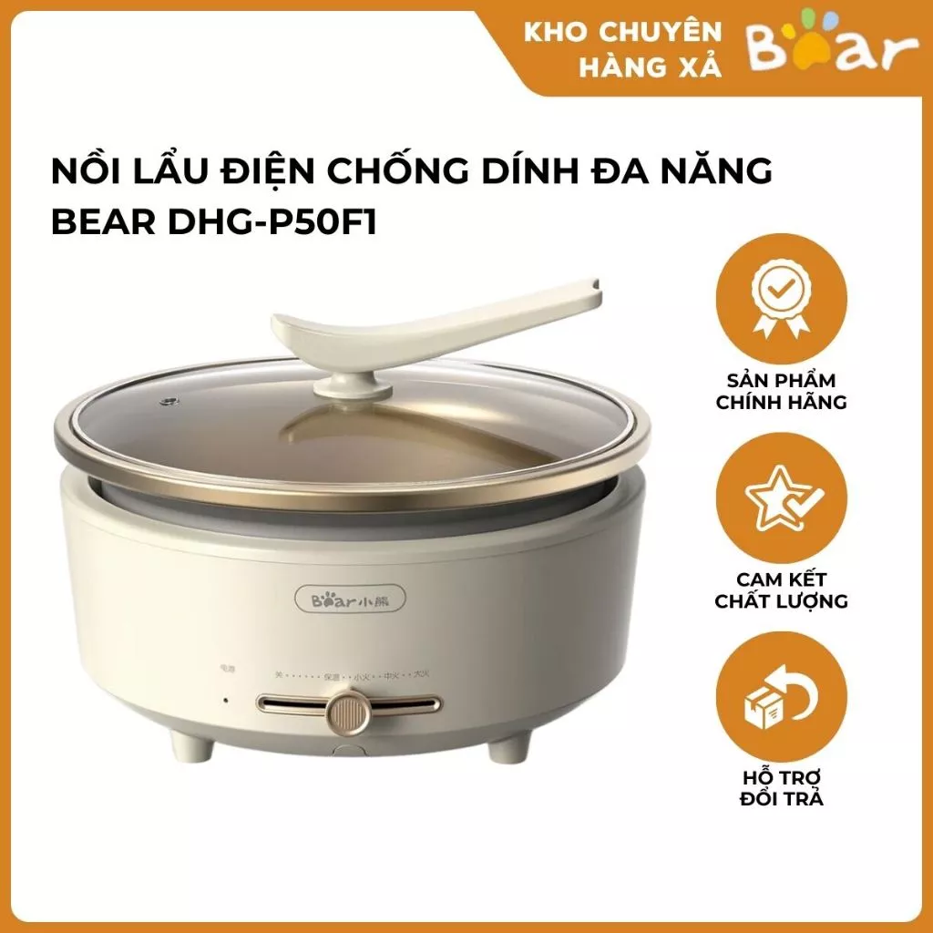 Nồi lẩu điện chống dính đa năng Bear DHG-P50F1 4 chế độ nhiệt tự động ngắt có thể tháo rời dung tích 5L