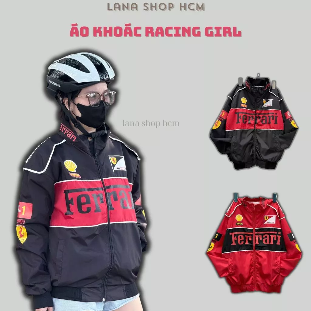 [Ảnh Thật Siêu Rẻ] Áo Khoác Dù Racing Ferrari In Logo Chất Vải Dù 2 Lớp Mỏng Nhẹ Áo Touring