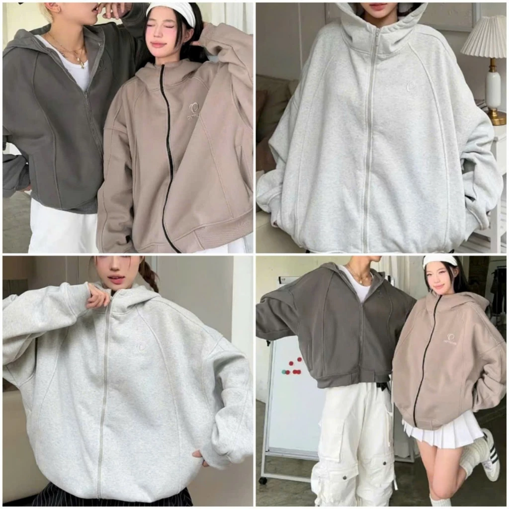 Áo Khoác Hoodie Zip Cổ Cao Nam Nữ Chữ Thêu CRTEEIUS Unisex Form Boxy Cánh Dơi Dài Tay - Áo Nỉ Bông Chống Nắng Thu Đông