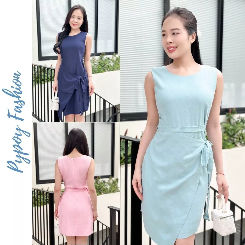 đầm công sở cột eo thiết kế thanh lịch, cổ tròn phù hợp đi chơi, dự tiệc sang chảnh