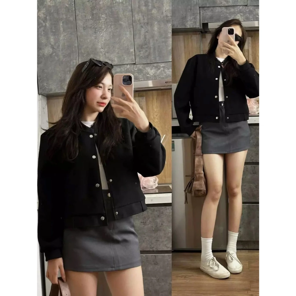 Áo Khoác Dạ Bomber Form Rộng Phong Cách Trẻ Trung, Dễ Phối Đồ