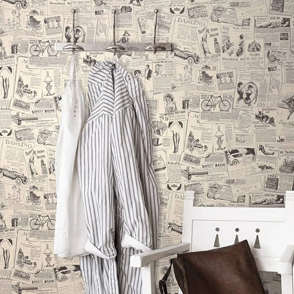 Giấy dán tường giả báo, chất liệu decal chống nước, kích thước 0.45m x 10m mỗi cuộn