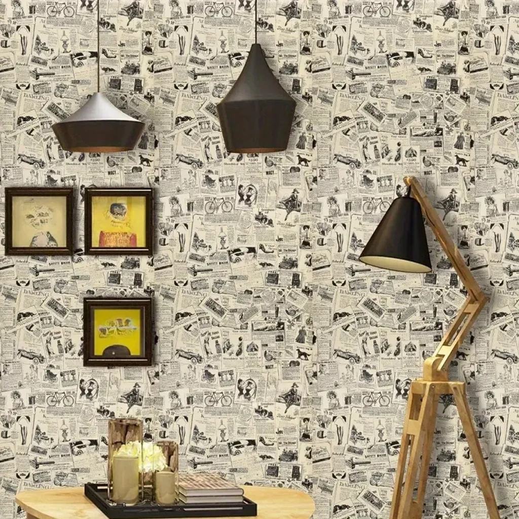 Giấy dán tường tự dính bằng báo cũ Vinyl bóc dán dùng cho đồ nội thất, kệ, ngăn kéo, tự làm tại nhà