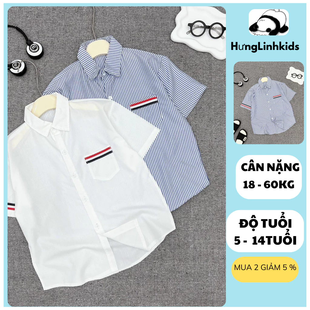 Áo Sơ Mi Ngắn Tay Hàn Quốc Cho Bé Trai Size Vừa Và Lớn - Phong Cách Hàn áo sơ mi Cộc tay cho bé trai Mã P1-----