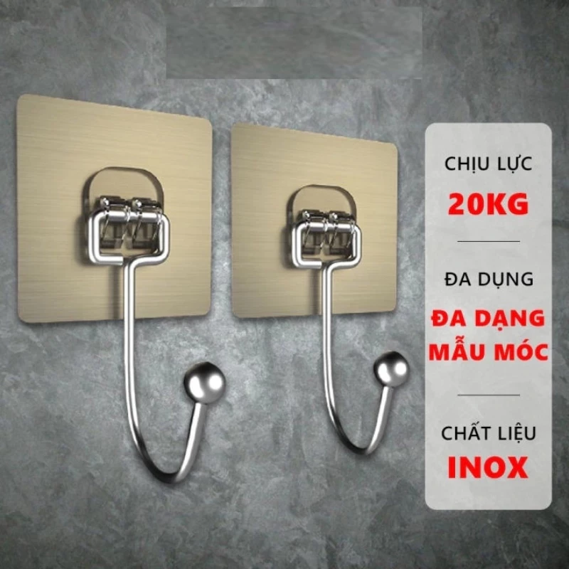 Móc Dán Tường Inox 304 Tiện Lợi Chịu Lực Tối Đa 10kg, Miếng Dán Tráng Bạc Siêu Dính, Chống Nước.