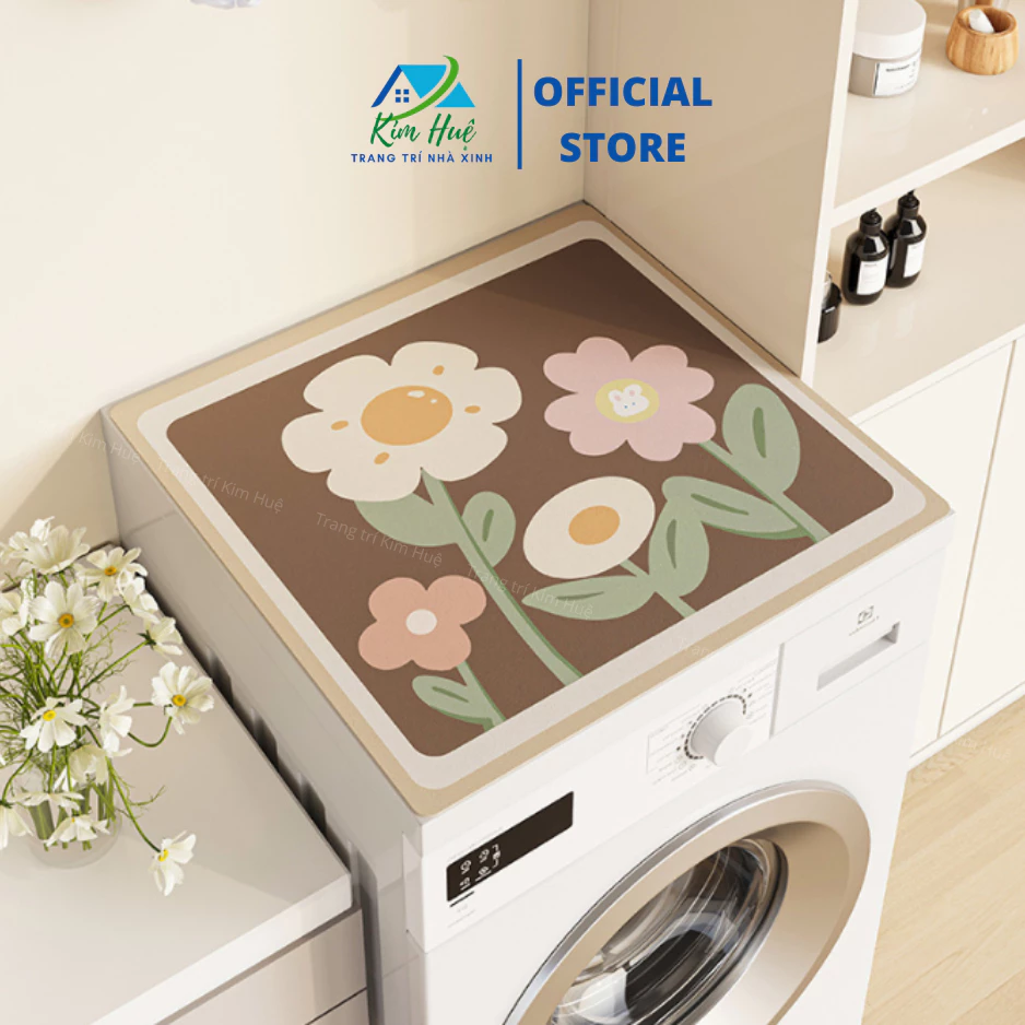 Thảm lót máy giặt, phủ máy giặt cửa trước chống trơn trượt 50x50cm, 60x60cm - Trang trí Kim Huệ X12