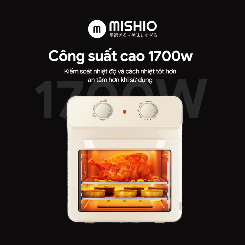 [Hàng trưng bày bị ố vàng] Nồi Chiên Không Dầu Khổng Lồ 12 Lít Mishio MK393 1700W