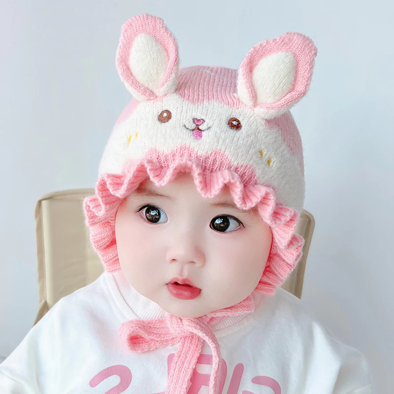 Mũ Len Bèo Hình Thỏ siêu cute 2 Lớp Xinh Xắn Dễ Thương Cho Bé Gái 0-6m