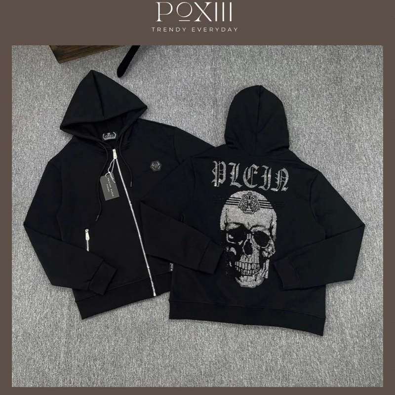 Áo Hoodie Zip Philipppp Pleinnn Ép Đá Khoá PP Tem Sườn - Áo Khoác Có Mũ Nam Nữ Vải Nỉ Chân Cua Dày Dặn