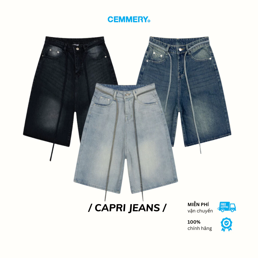 Quần Short Jeans CEMMERY Local Brand Chính Hãng Wash Ống Rộng Capri Jeans Unisex 3 Màu