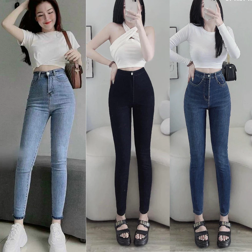 Quần Skinny jean nữ MIAA vải denim co giãn 4 chiều đen trơn form skinny, quần jean bò nữ bó ôm eo  không phai xù cao cấp