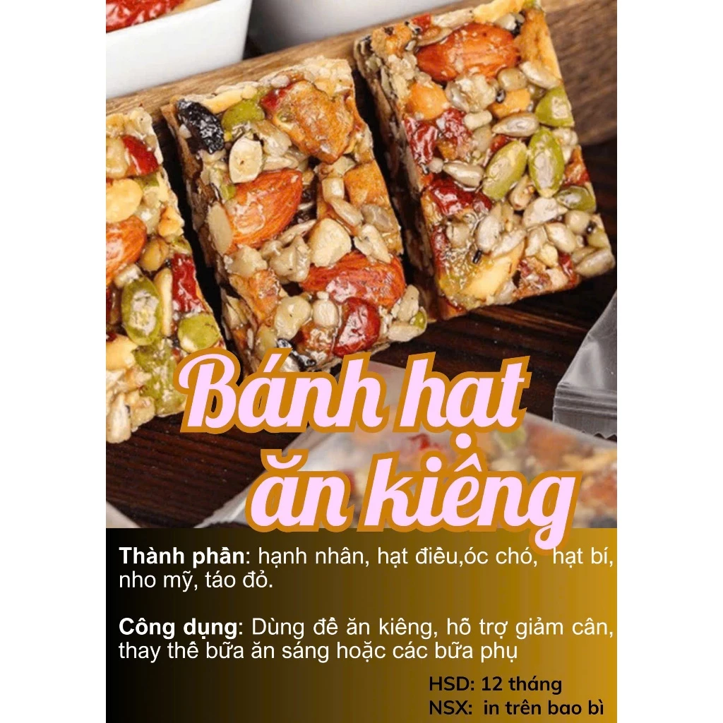 Bánh ăn kiêng giảm cân, Thanh Granola Siêu Hạt, Thanh Ngũ Cốc Granola Ăn Kiêng Không Đường tốt cho cả mẹ bầu-BAK