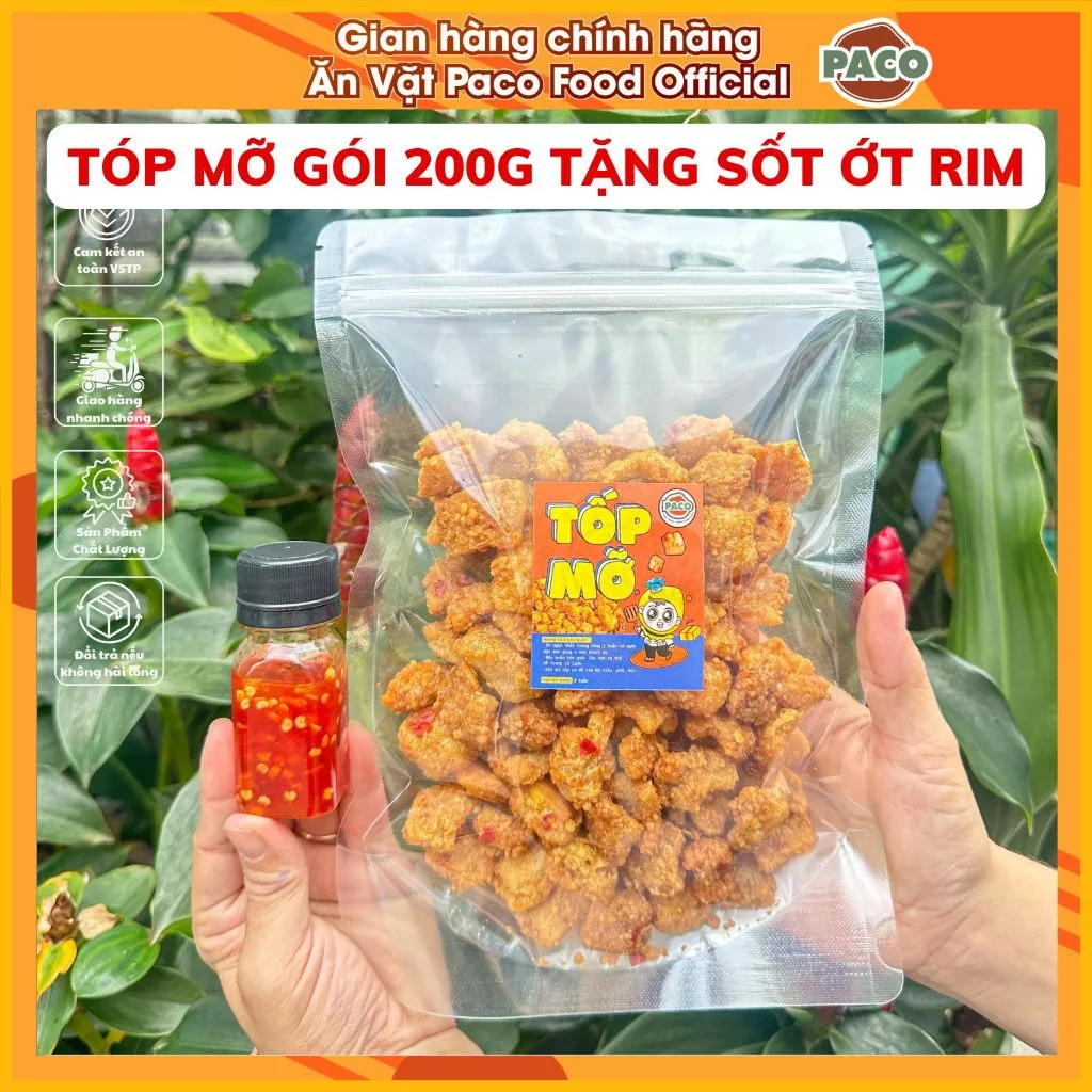 [Dạng Túi] Tóp mỡ da giòn sốt rim mắm tỏi túi tiện lợi 200g tặng sốt tắc hoặc ớt rim Paco Food Snack Cay Food Thức ăn Vặ