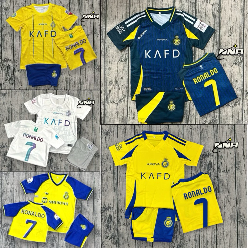 Bộ quần áo Bóng Đá Trẻ Em CLB Al Nassr 2024/25 trẻ em in tên số Ronaldo số 7
