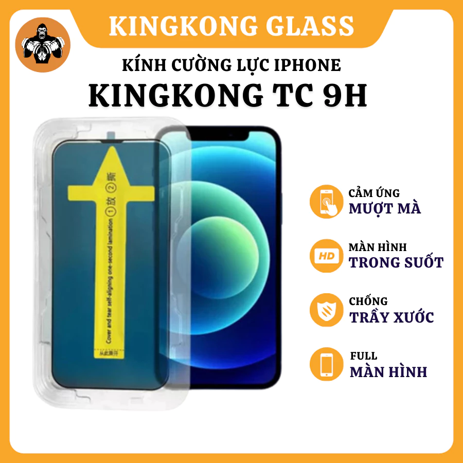 Kính cường lực KINGKONG KTC 9H khung tự dán, chống xước, chống bụi màng loa iphone XSM 11 12 13 14 15 16 17 promax