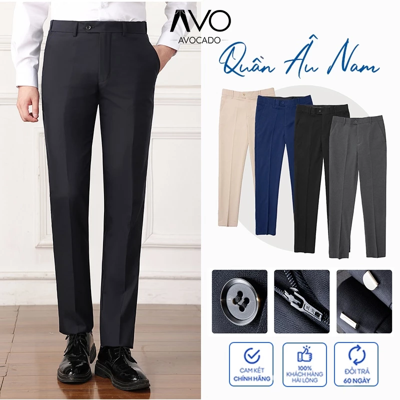Quần Tây Âu vải Nam công sở Avocado cao cấp trẻ trung Dáng Ôm Chuẩn Vải lụa vinteck Không Nhăn co giãn