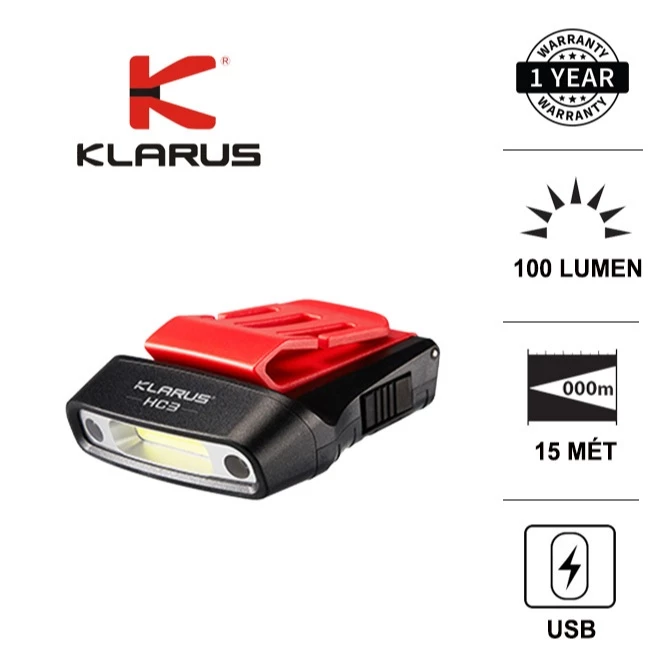 Đèn pin đội đầu KLARUS HC3 LED COB độ sáng 100 lumen chiếu xa 15m (pin liền)