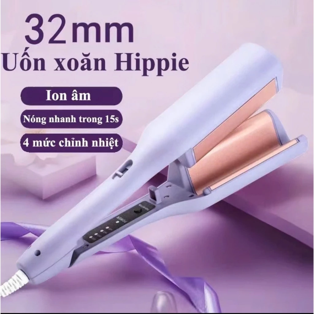 Máy Uốn Tóc Xoăn Sóng Nước Hippie 32mm Chất Liệu Gốm Sứ Ceramic Cao Cấp 2 Trục Máy Làm Xoăn Tóc - U2