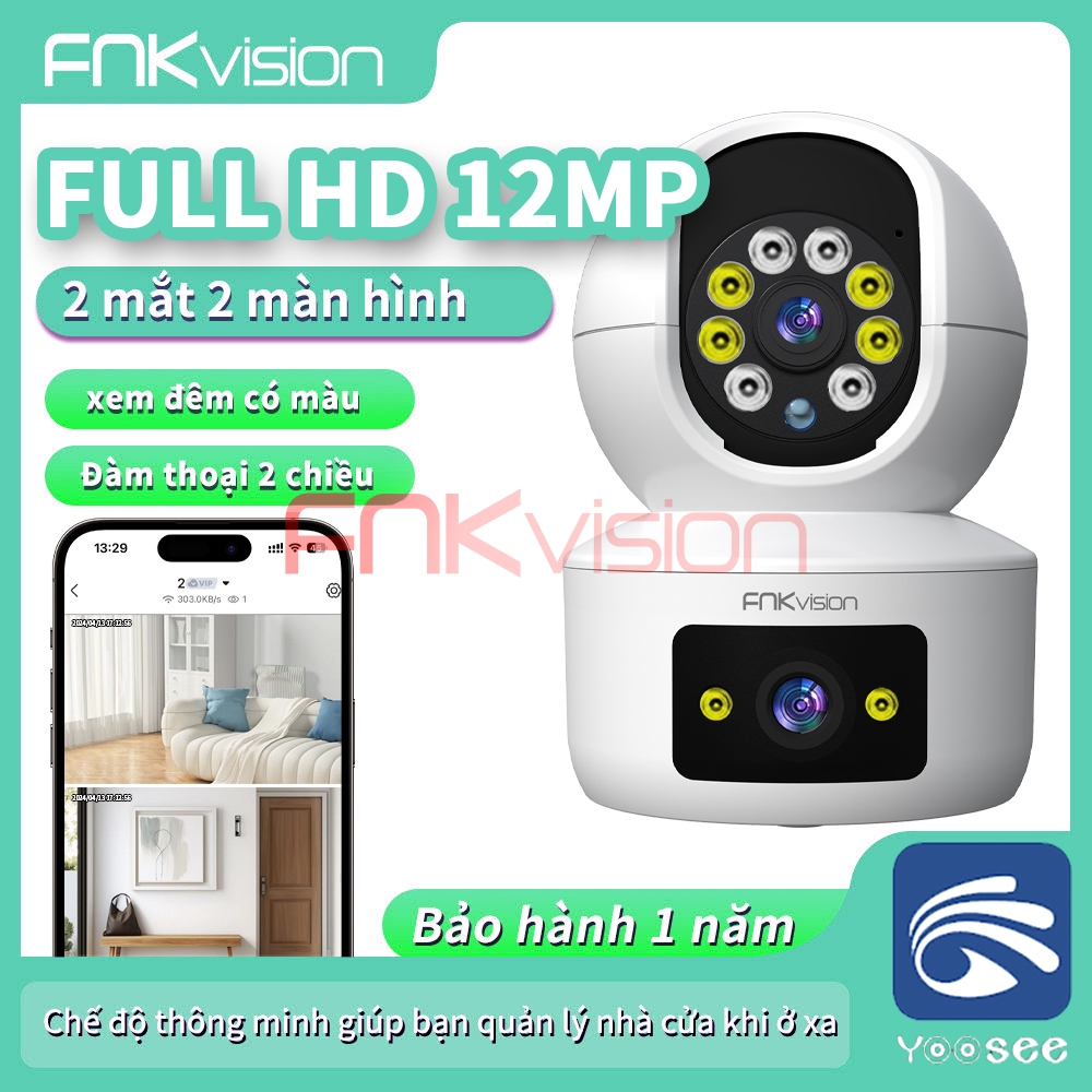 Camera Yoosee 2 MẮT XEM 2 MÀN HÌNH cùng lúc Fnkvision 12MPX xoay 360 độ,xem…
