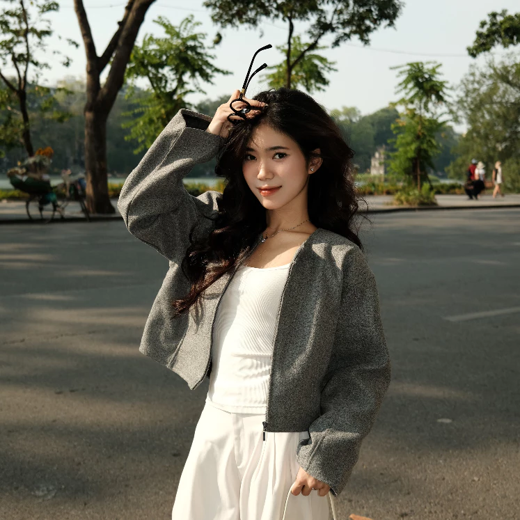 Áo Khoác Dạ Nữ Phối Viền Tay Dáng Ngắn Croptop Mùa Thu Đông Kimee MA463