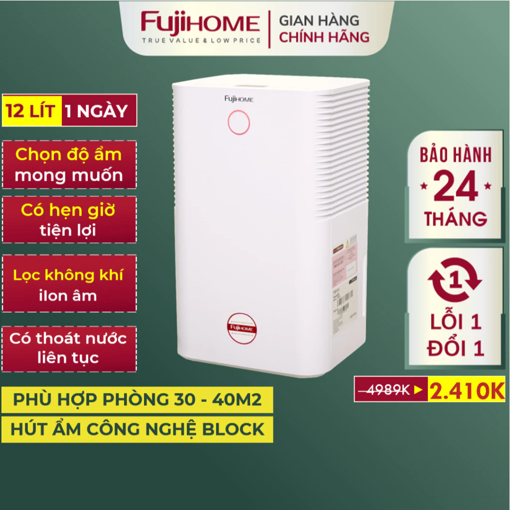 Máy hút ẩm lọc không khí 10m2 - 120m2 FỤIHOME Nhập Khẩu, máy hút ẩm thông minh chống nồm ẩm