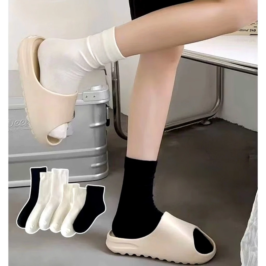 Set 5 Đôi Tất Nam Nữ Cổ Cao Trơn 3 Màu Chất Cotton Mềm Mịn Thoáng tt45