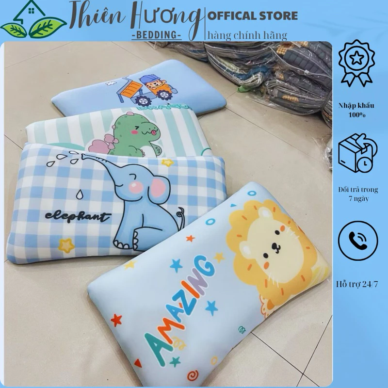 Gối Cao Su Non Vải Thu Lạnh Thoáng Khí 30x50cm, Gối đầu cho bé từ 1-6 Tuổi In Hình 5D - Thiên Hương