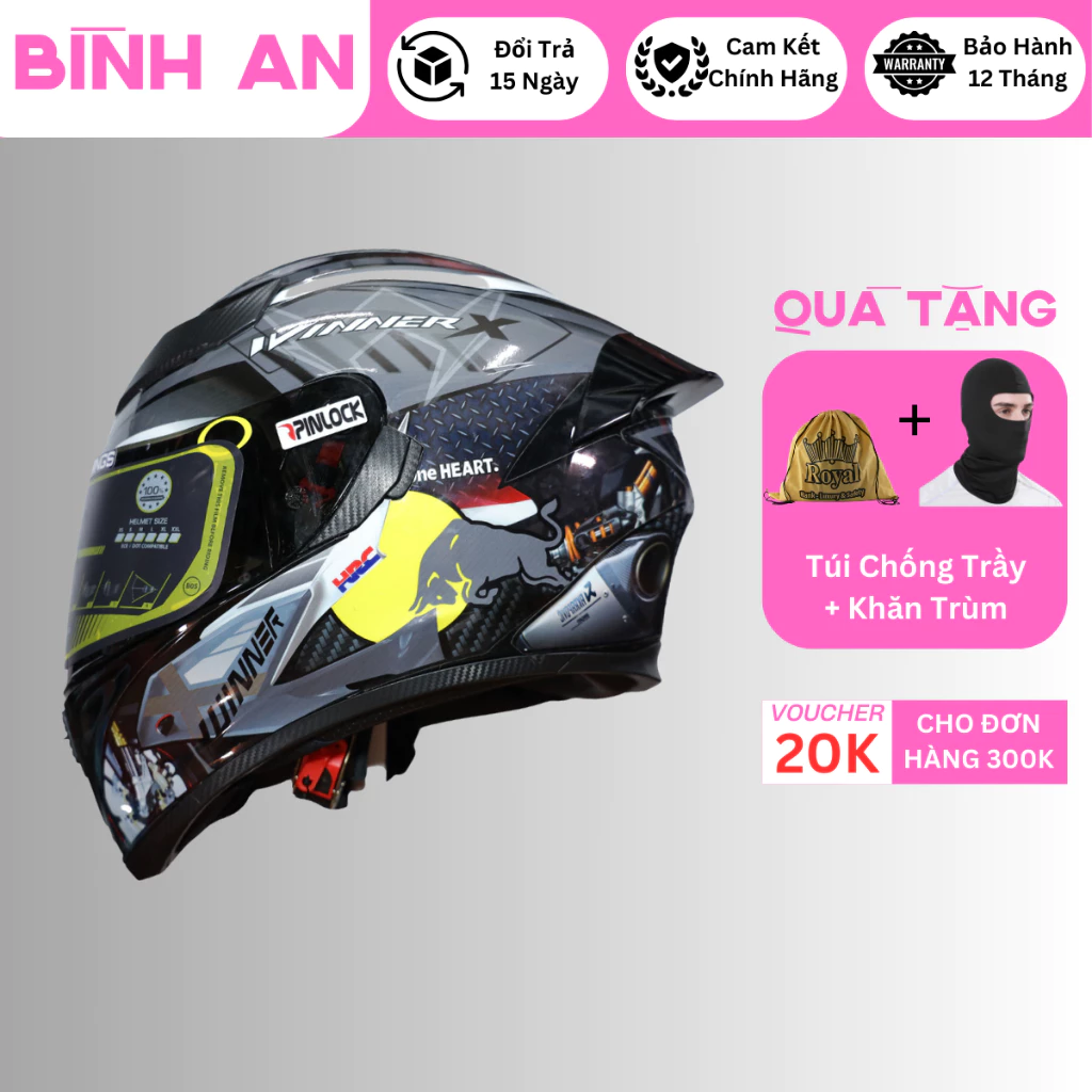 Mũ bảo hiểm fullface ROYAL M138B 1 kính dán Tem Winner nhiều màu chính hãng bảo hành 12 tháng