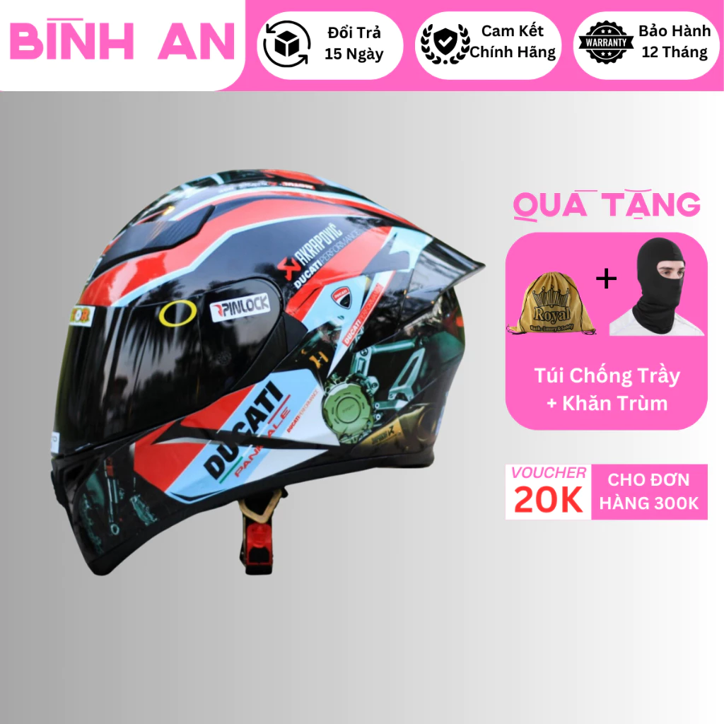 Mũ bảo hiểm fullface  Royal m138b 1 kính dán tem Ducati chính hãng bảo hành 12 tháng - bình an 83