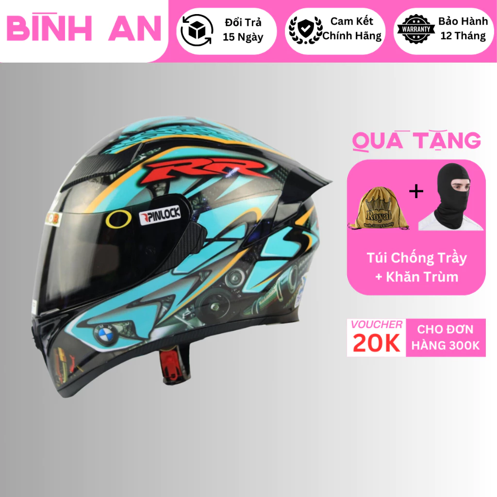 Mũ bảo hiểm fullface Royal 138B 1 kính dán tem BMW nhiều Màu Chính Hãng bảo hành 12 tháng - bình an