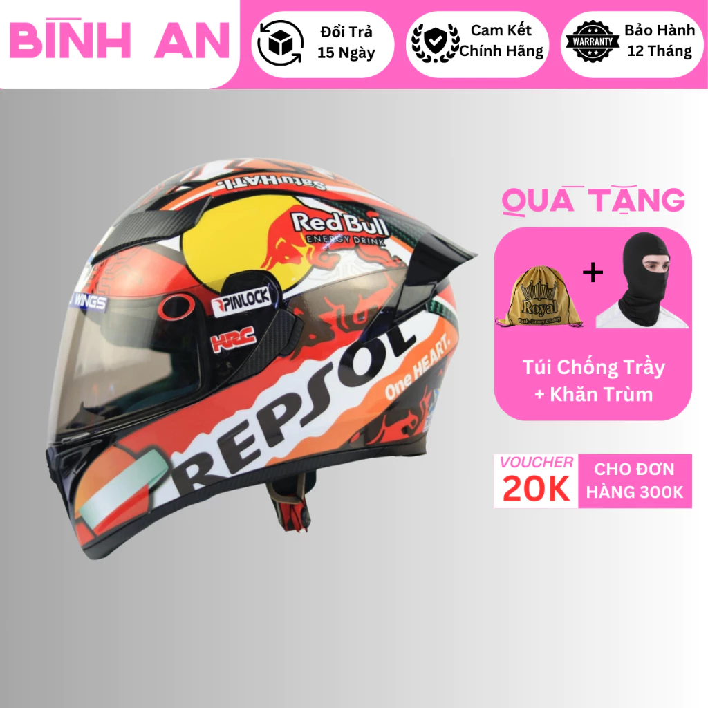Mũ bảo hiểm fullfae ROYAL M138B 1 kính dán tem Repsol chính hãng bảo hành 12 tháng - bình an 83