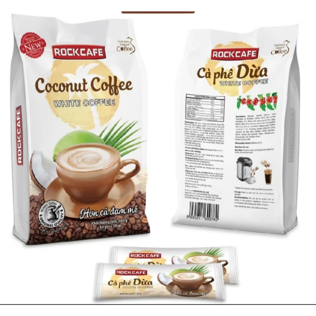 Rockcafe VỊ DỪA Túi 30 gói x 20 g - Cà Phê Sữa Dừa Rockcaf